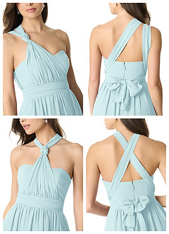 Azazie Olani Bridesmaid Dresses Sea Glass A-Line Off the Shoulder Chiffon Convertible Dress image7