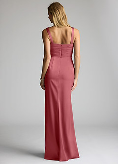 Azazie Elida Bridesmaid Dresses Desert Rose Sheath Pleated Stretch Satin Dress image4