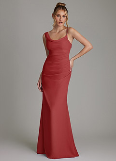 Azazie Ama Bridesmaid Dresses Rust A-Line Pleated Chiffon Dress image1