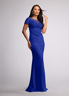 Azazie Susan vestidos de madre de la novia Vestido de Azul Real de Crepé elástico de Recto con Encaje image2