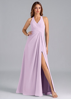 Azazie Dorota Bridesmaid Dresses Frosted Lilac A-Line Pleated Chiffon Dress image1