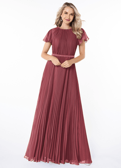 Azazie Kara Modest Bridesmaid Dresses A-Line Pleated Chiffon Floor-Length Dress image4