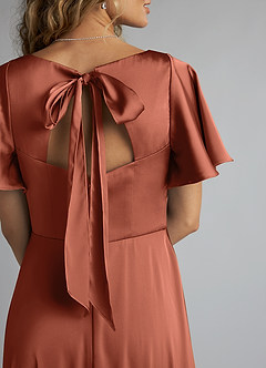Azazie Kimber Bridesmaid Dresses Clay A-Line Ruched Stretch Satin Dress image5