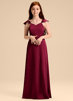 Azazie Everett Junior Vestido de Borgoña de Satén Elástico de Corte en A con Lazo image4