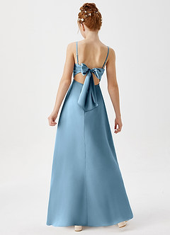 Azazie Shale Junior Robe Trapèze en Satin extensible Acier Bleuté image3