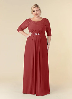 Azazie Leonine Mother of the Bride Dresses Rust A-Line Scoop lace Chiffon Dress image10