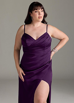 Azazie Yola Bridesmaid Dresses Grape Sheath V-Neck Pleated Stretch Satin Convertible Dress image14