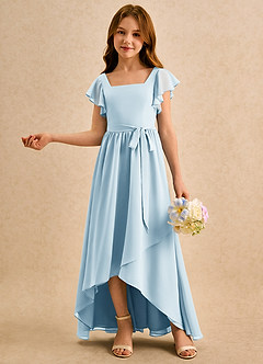 Azazie Milly Girls Formal Flower Girl Dresses Sky Blue A-Line Pleated Chiffon Dress image4
