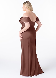 Azazie Amyra Jurken voor bruidsmeisjes Converteerbaar Jurk van Stretch Satijn met Kolom Off the Shoulder Espresso image12