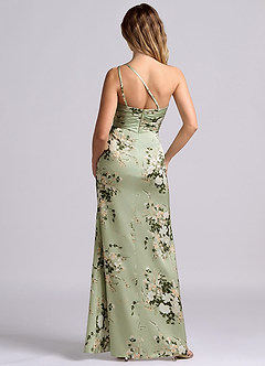 Azazie Eren Bridesmaid Dresses Floral Vines Mermaid One Shoulder Stretch Satin Dress image2
