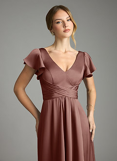 Azazie Omari Bridesmaid Dresses Espresso A-Line Stretch Satin Dress image6