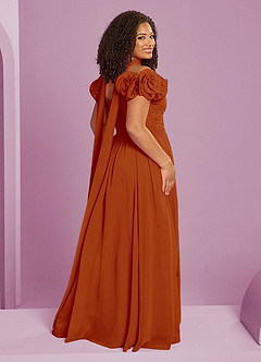 Barbie ♥ Azazie Brautjungfernkleider Wandelbar A-Linie Schulterfrei Chiffon Kleid Paprika image17