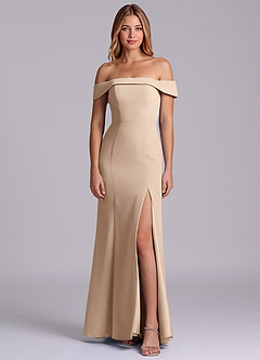 Azazie Luciana Brudtärnklänningar Klä av Tubklänning i Chiffong Av axeln Taupe Konvertibel image1
