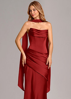 Azazie Pelagia Brudtärnklänningar Klä av Sjöjungfru i Stretch Satin Korsett Granatäpple Konvertibel image5