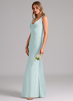 Azazie Kamila Bridesmaid Dresses Mist A-Line Pleated Stretch Satin Dress image6