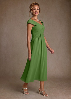 Azazie Mirta Mother of the Bride Dresses Basil A-Line Pleated Floral Burnout Dress image3