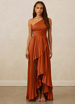 Christian Siriano Bridal for Azazie 1008 Bridesmaid Dresses Burnt Orange A-Line One Shoulder Stretch Satin Dress image1