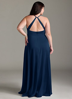 Azazie Davis Bridesmaid Dresses Dark Navy A-Line Pleated Stretch Satin Dress image8