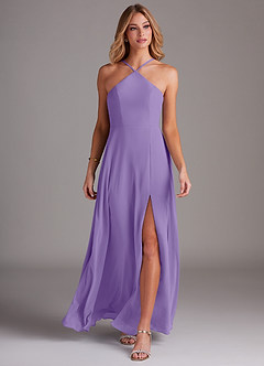 Azazie Bailey Bridesmaid Dresses Tahiti A-Line Halter Side Slit Chiffon Dress image4