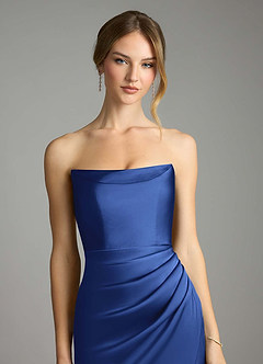 Azazie Leonis Bridesmaid Dresses Royal Blue Mermaid Pleated Stretch Satin Convertible Dress image4