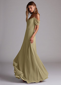Azazie Marley Robes de demoiselle d'honneur Robe Trapèze Convertible en Mousseline de soie Épaule décolletée Vert Mousse image3