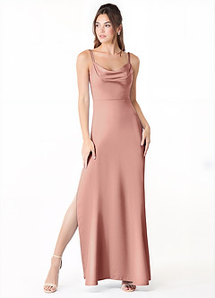 Azazie Alaija Bridesmaid Dresses Rosette Mermaid Side Slit Stretch Satin Dress image2
