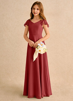 Azazie Nari Girls Formal Blumenmädchenkleider A-Linie mit ärmel Chiffon Kleid Rost image3