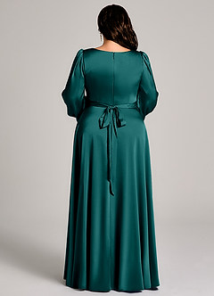 Azazie Leonia Brautjungfernkleider A-Linie Langarm Stretch-Satin Kleid Pfau image13