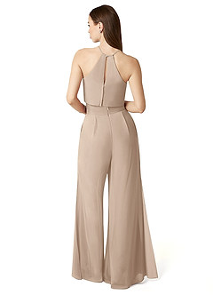 Azazie Kenzi Bridesmaid Dresses Taupe Pleated Chiffon Jumpsuit image2