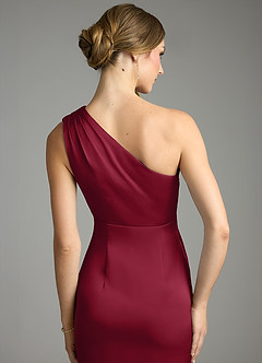 Azazie Emorie Bridesmaid Dresses Burgundy Sheath One Shoulder Stretch Satin Dress image5