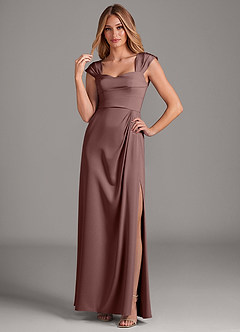 Azazie Laila Bridesmaid Dresses Espresso A-Line Pleated Stretch Satin Dress image3