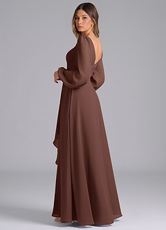 Azazie Liah Bridesmaid Dresses Espresso A-Line Long Sleeve Chiffon Dress image2