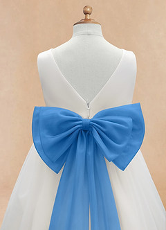 Azazie Kavi Robe Demoiselle D'honneur Fillette Robe Trapèze en Mat Satiné Arc Ivoire Geai Bleu image10