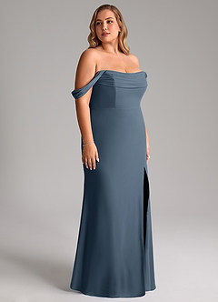 Azazie Saige Brautjungfernkleider Wandelbar A-Linie Schulterfrei Chiffon Kleid Neptunblau image12