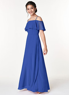 Azazie Maggie Junior Royal Blue A-Line Off the Shoulder Chiffon Dress image5