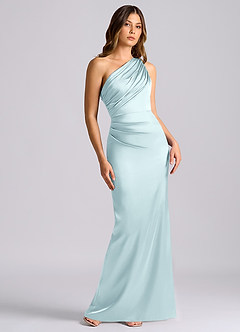 Azazie Akilah Bridesmaid Dresses Cloud Blue Mermaid One Shoulder Stretch Satin Dress image1