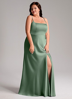 Azazie Lidia Vestidos de damas de honor Vestido de Matcha de Satén Elástico de Corte Sirena con Corte Lateral image12