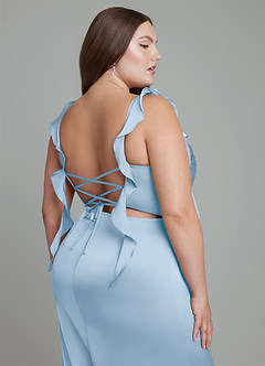 Azazie Jessamine Bridesmaid Dresses Powder Blue Sheath Corset Stretch Satin Dress image14