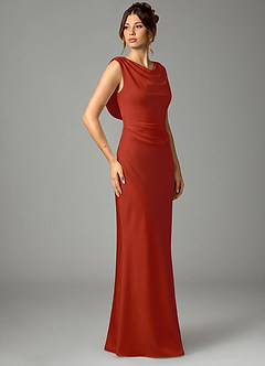 Azazie Kieryn Bridesmaid Dresses Rust Mermaid Pleated Stretch Satin Dress image3