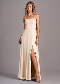 Azazie Carolyn Robes de demoiselle d'honneur Robe Trapèze en Mousseline de soie Plissée Albâtre Blanc image1