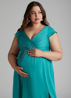 Azazie Allessia Maternity Bridesmaid Dresses A-Line Pleated Stretch Satin Floor-Length Dress image13
