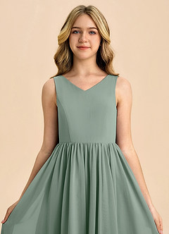 Azazie Hathaway Junior Silver Sage A-Line Bow Chiffon Dress image6