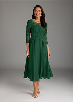 Azazie Marge vestidos de madre de la novia Vestido de Verde Oscuro de Gasa de Corte En A con Encaje redondo image2