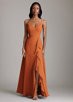 Azazie Naeem Bridesmaid Dresses Cinnamon A-Line V-Neck Ruffle Chiffon Dress image3