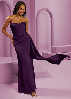 Barbie ♥ Azazie Brautjungfernkleider Wandelbar Etui Schulterfrei Stretch-Satin Kleid Traube image5