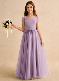 Azazie Yuna Girls Formal Abiti da Ragazza di Fiori Abito A-Line in Tulle Spalle Scoperte Glicine image3