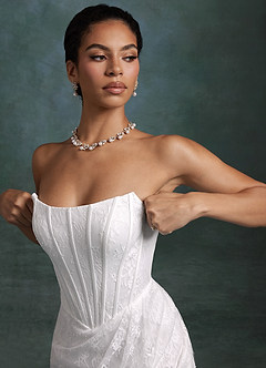 Azazie Zelda Wedding Dresses Diamond White Mermaid Side Slit Lace Dress image13