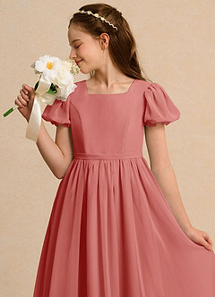 Azazie Lilia Girls Formal Flower Girl Dresses Antique Rose A-Line with Sleeves Chiffon Dress image5