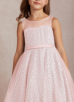 Azazie Siwa Flower Girl Dresses Blushing Pink A-Line Beaded Tulle Dress image4