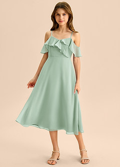 Azazie Kamilla Junior Robe Trapèze en Mousseline de soie Épaule décolletée Agave image1